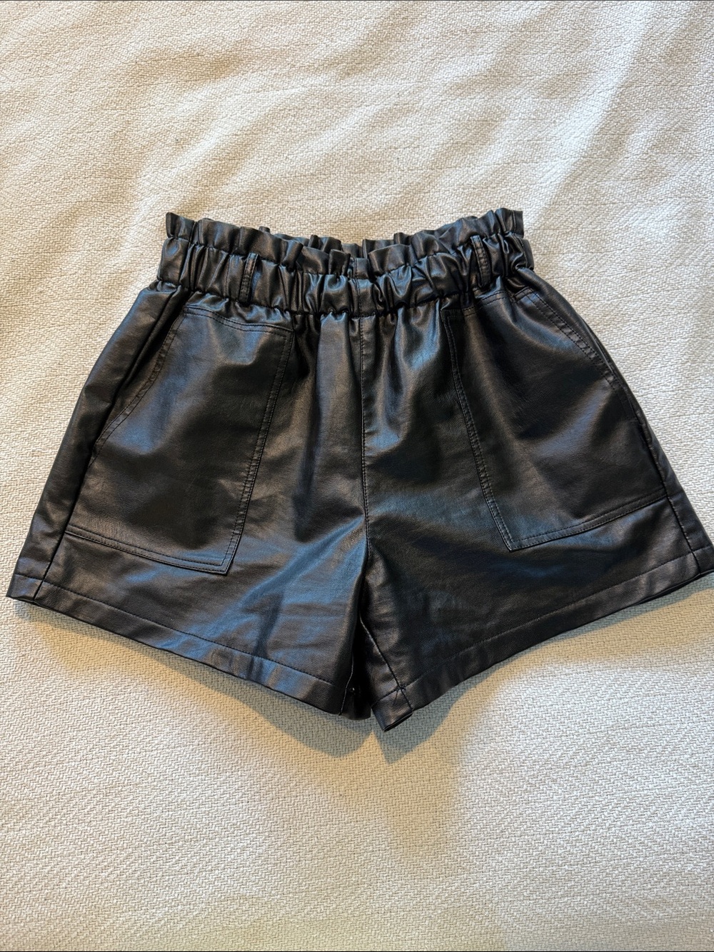 Black Faux Leather Paperbag Waist Shorts